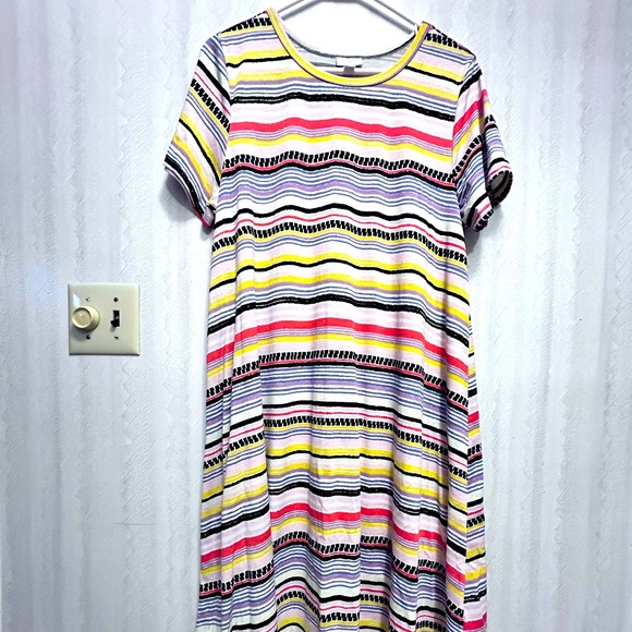 Lularoe Size Large Carly Swing Dress Summer Spring Striped Multicolored - Picture 1 of 5